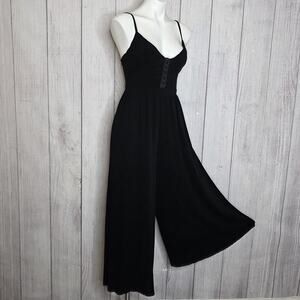 Free People Jumpsuit Black Wide Leg Strappy Boho, sz Small